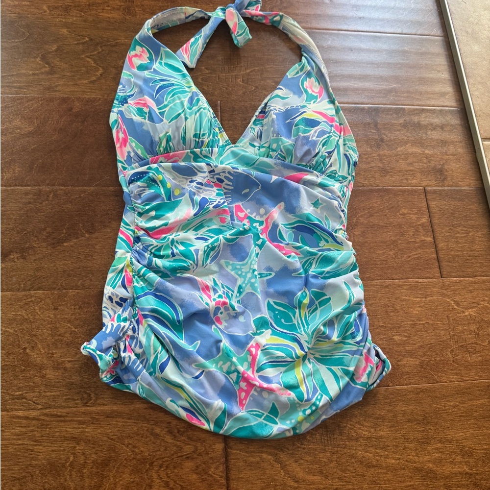 Lily P women’s size 2 blue and Green swim top Swimwear with Vibrant Design